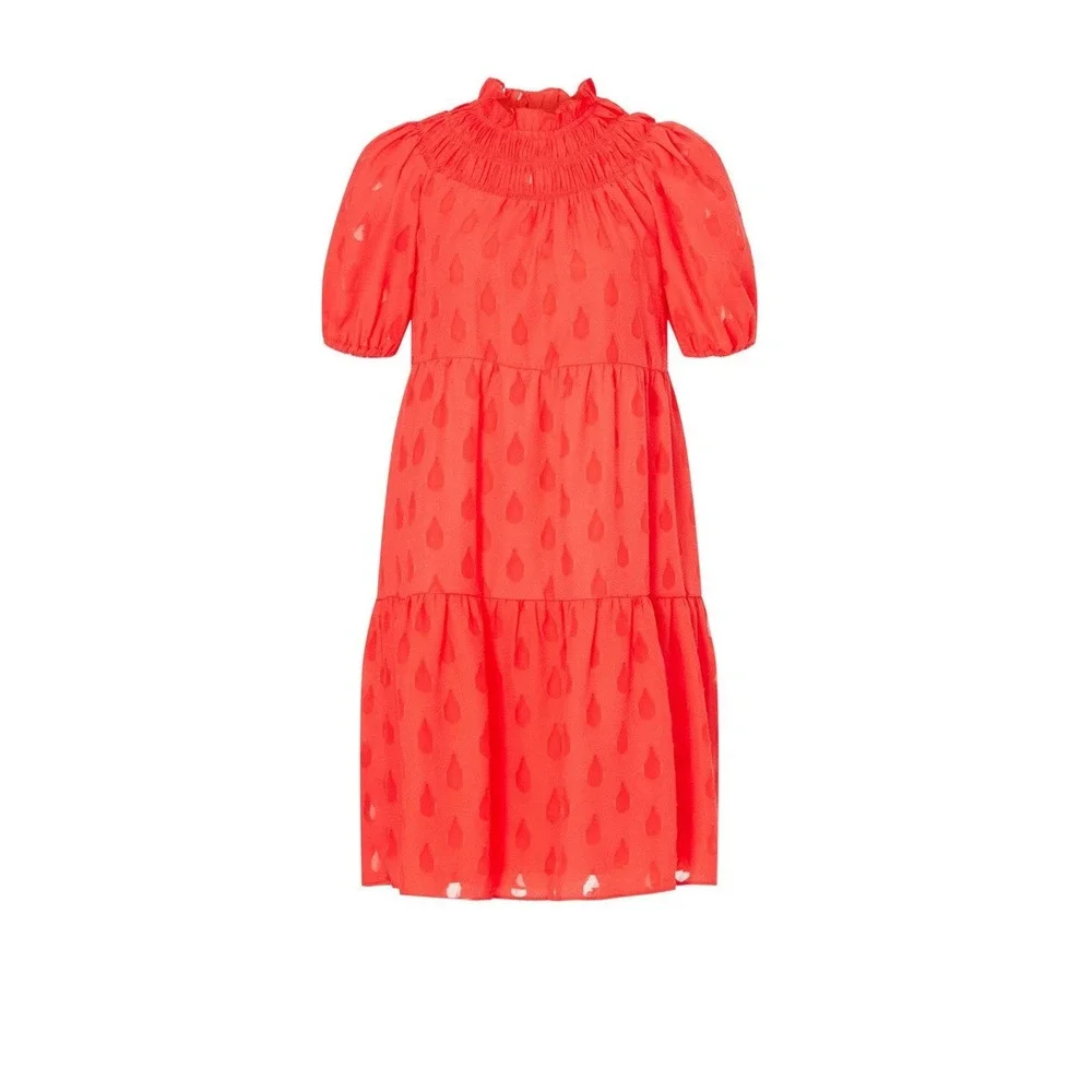 Donna Morgan Puff Sleeve Tiered Mini Dress Women's Size 14‎ Textured Dots